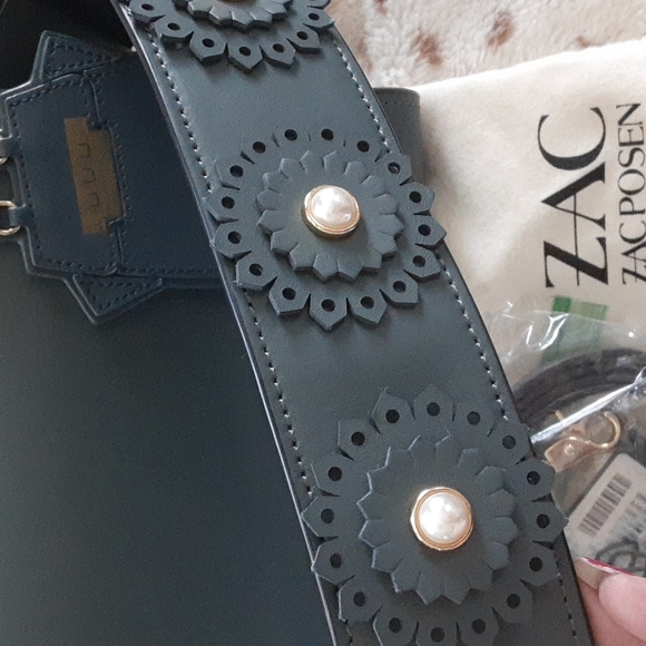 ZAC Zac Posen Eartha Satchel w/Floral Strap+Bag Charm/Keychain+Extra strap - Picture 2 of 10